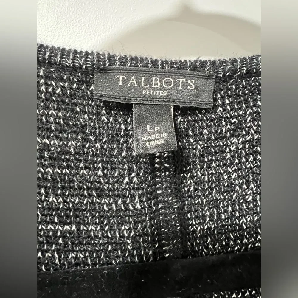 Talbots Petite Large Heathered Black White‎ Knit Full-Zip Cardigan Jacket